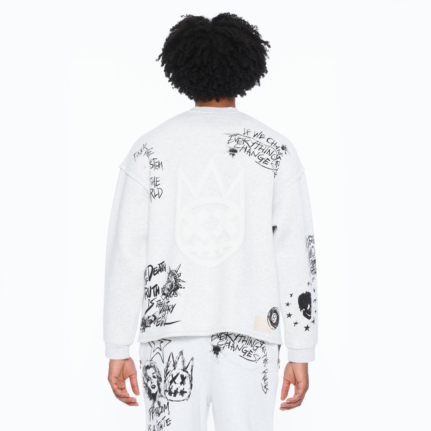 Cult's French Terry Fleece Crew Sweatshirt "The Death Of Free Speec In Heather Grey