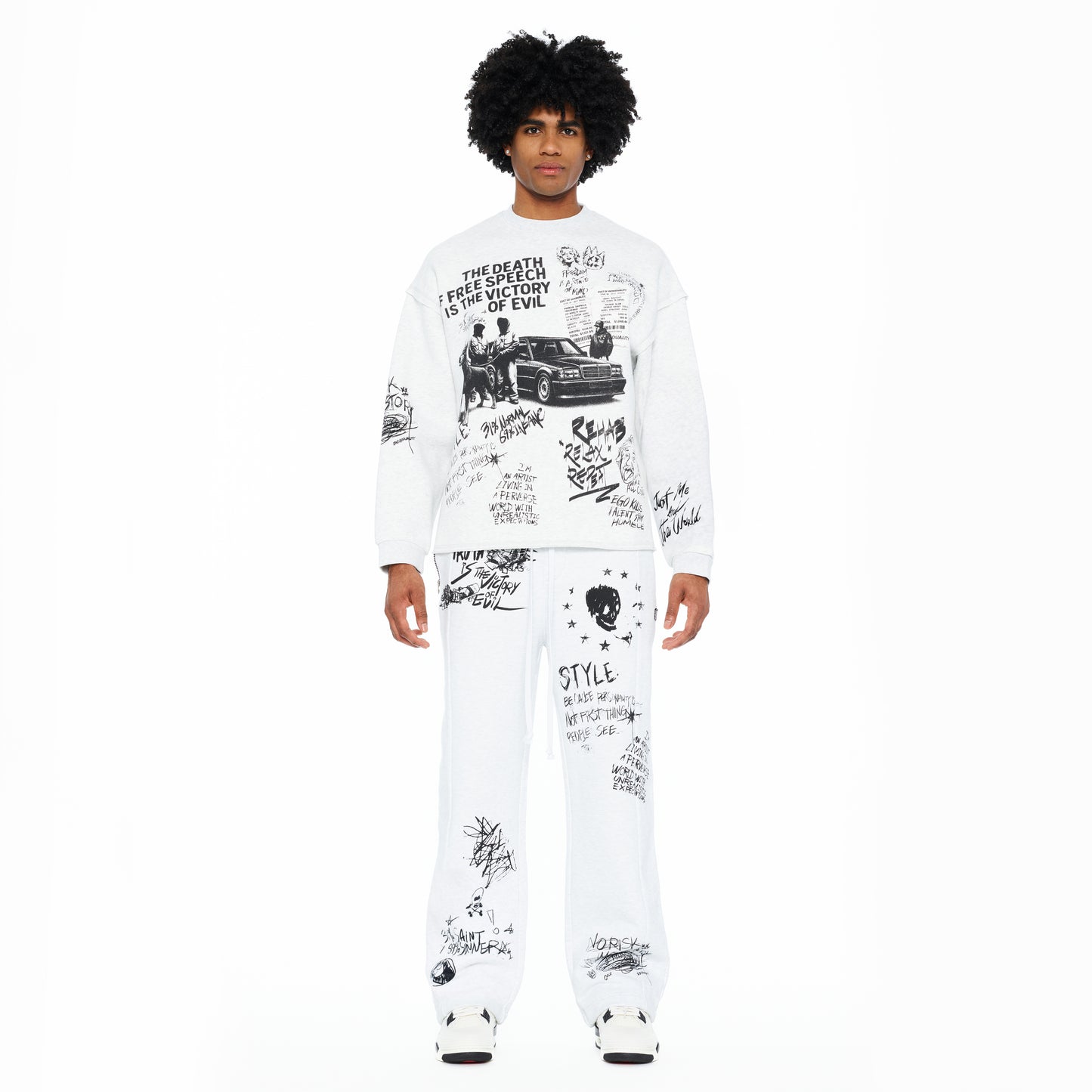 Cult's French Terry Fleece Crew Sweatshirt "The Death Of Free Speec In Heather Grey