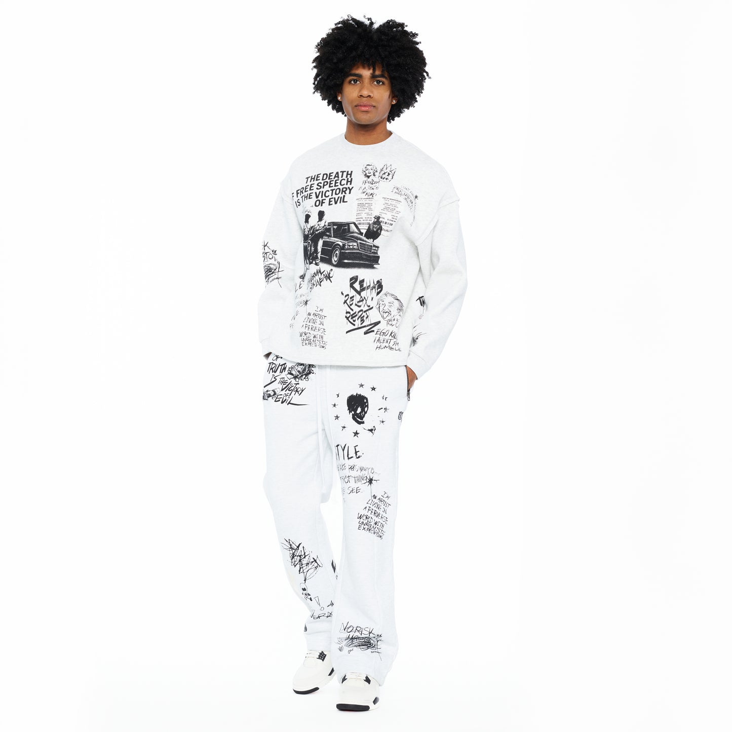 Cult's French Terry Fleece Crew Sweatshirt "The Death Of Free Speec In Heather Grey