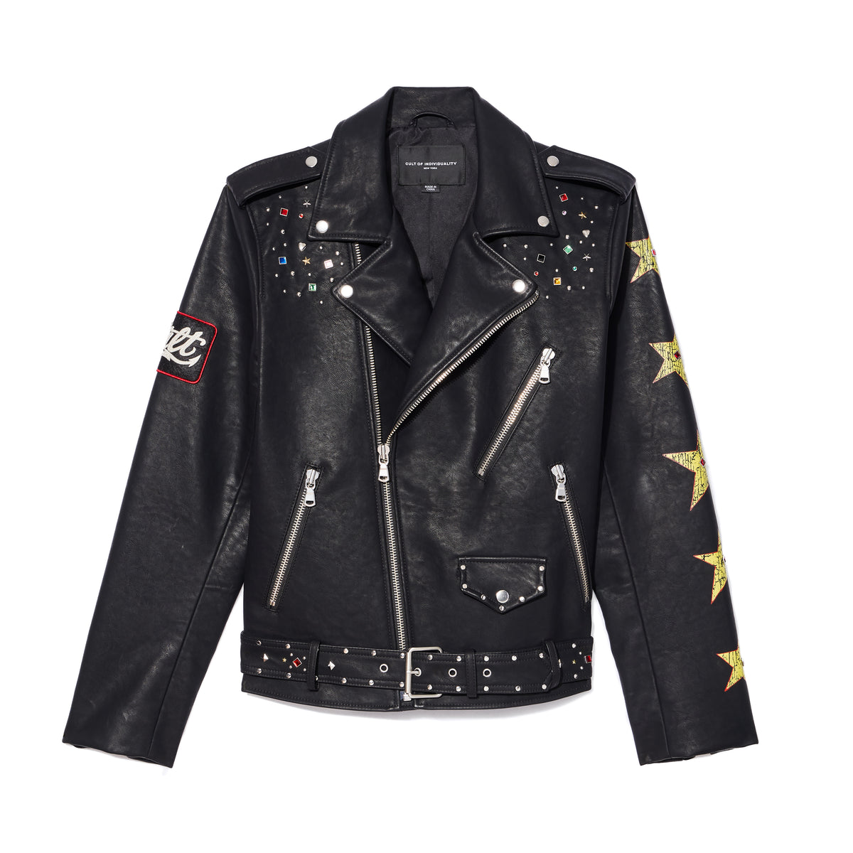 Cult's Leather Moto Jacket "Stars" In Black