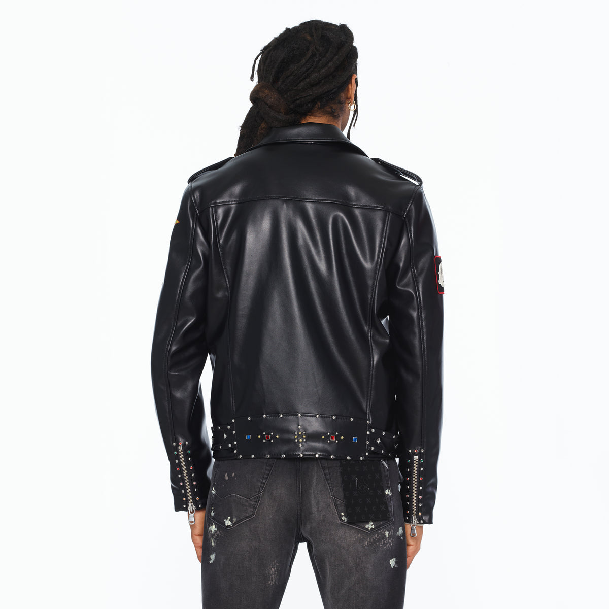 Cult's Leather Moto Jacket "Stars" In Black