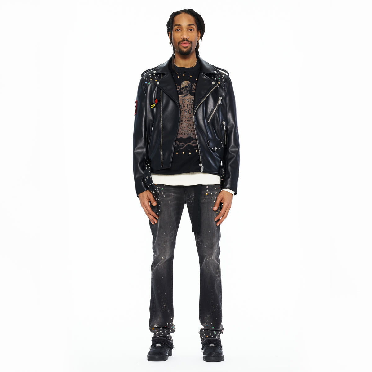 Cult's Leather Moto Jacket "Stars" In Black