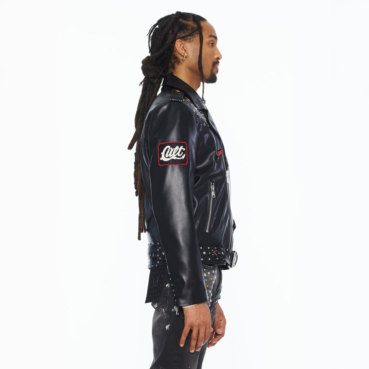 Cult's Leather Moto Jacket "Stars" In Black