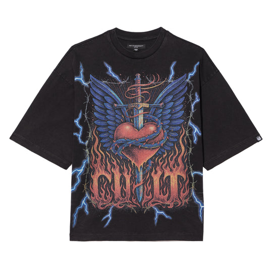 Cult's Oversized Short Sleeve Crew Neck Tee "Heart" 260 Grams In Vintage Charcoal