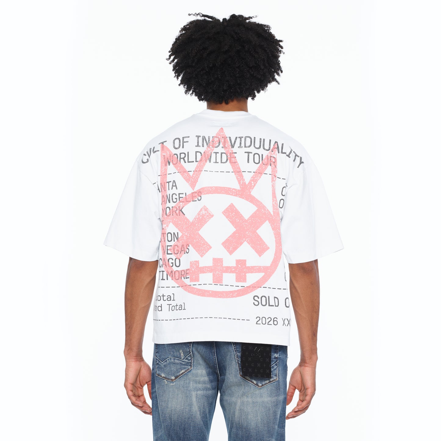 Cult's Oversized Short Sleeve Crew Neck Tee "Worldwide" 260 Grams In White