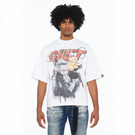 Cult's Oversized Short Sleeve Crew Neck Tee "Worldwide" 260 Grams In White