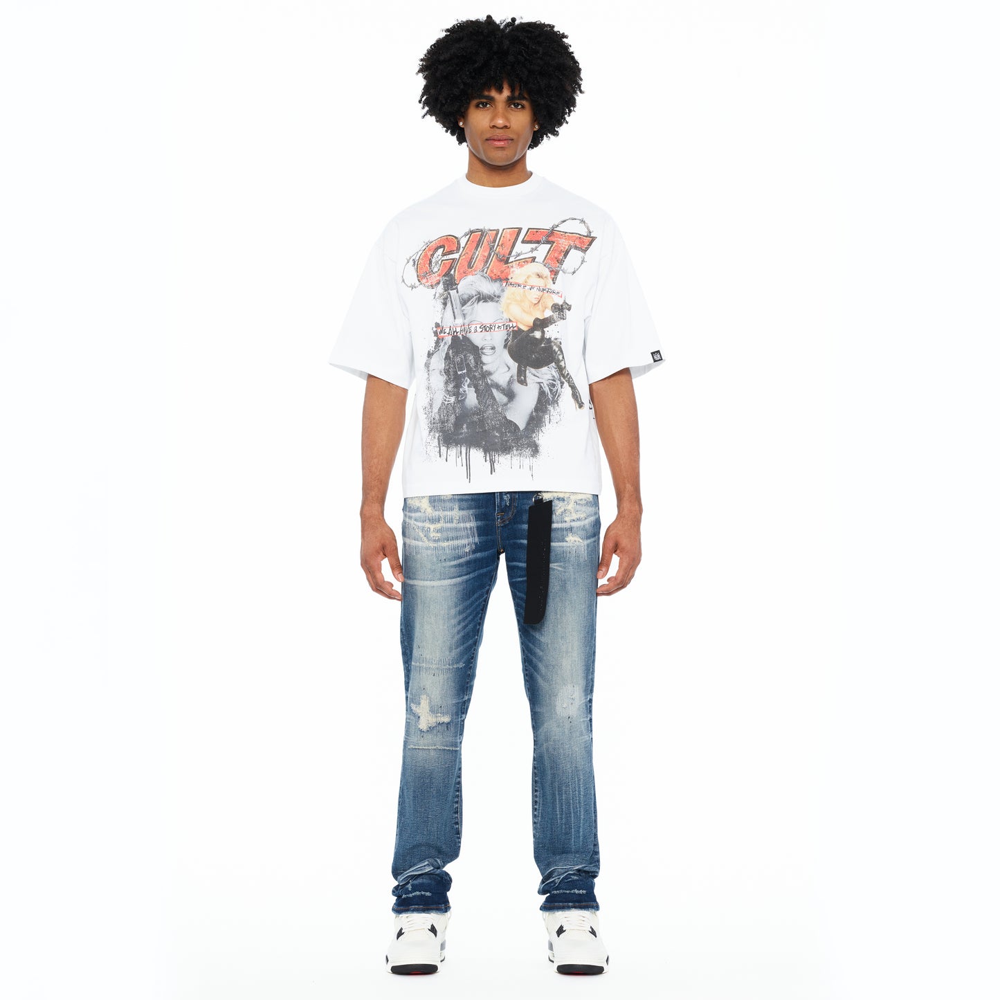 Cult's Oversized Short Sleeve Crew Neck Tee "Worldwide" 260 Grams In White