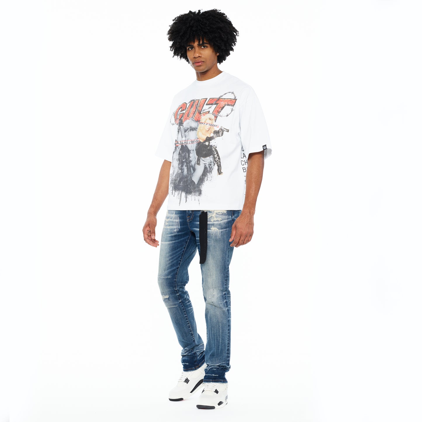 Cult's Oversized Short Sleeve Crew Neck Tee "Worldwide" 260 Grams In White