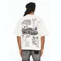 Cult's Oversized Short Sleeve Crew Neck Tee "Cult Newspaper" 260 Gr In Winter White