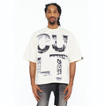 Cult's Oversized Short Sleeve Crew Neck Tee "Cult Newspaper" 260 Gr In Winter White