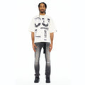 Cult's Oversized Short Sleeve Crew Neck Tee "Cult Newspaper" 260 Gr In Winter White