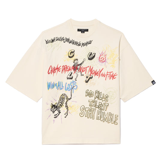 Cult's Oversized Short Sleeve Crew Neck Tee "Graffiti" 260 Grams In Winter White