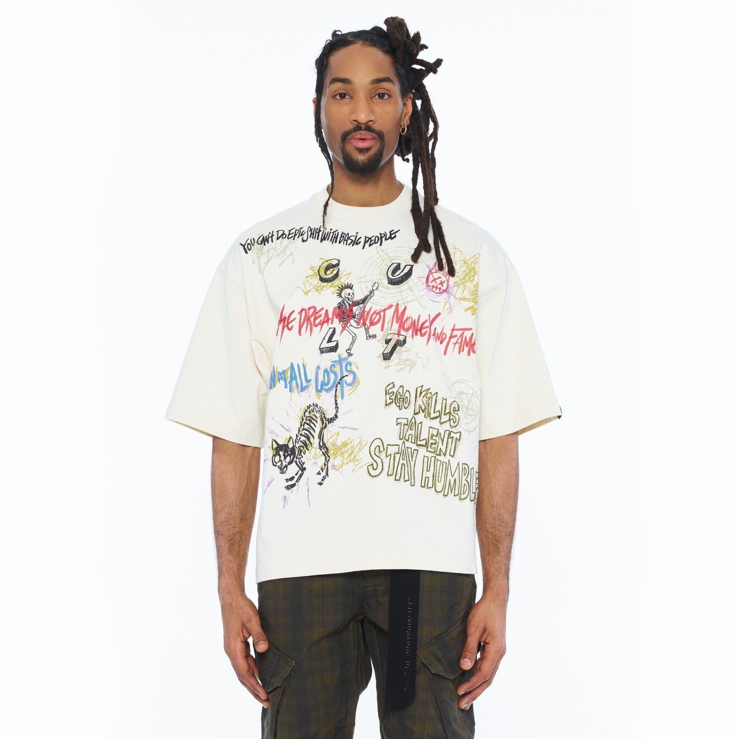 Cult's Oversized Short Sleeve Crew Neck Tee "Graffiti" 260 Grams In Winter White