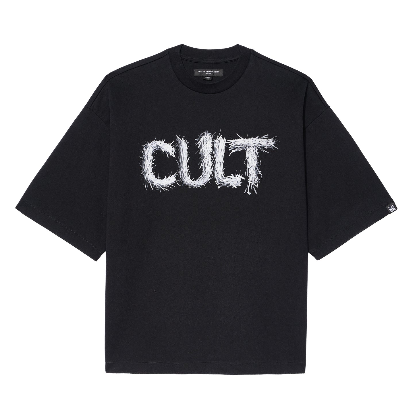 Cult's Oversized Short Sleeve Crew Neck Tee "Shredded" 260 Grams In Black