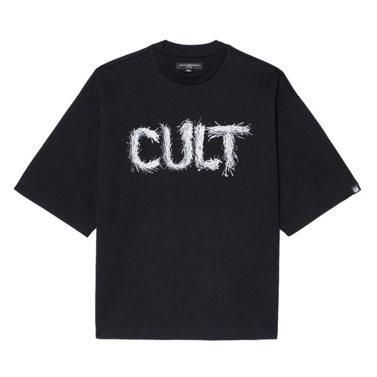 Cult's Oversized Short Sleeve Crew Neck Tee "Shredded" 260 Grams In Black