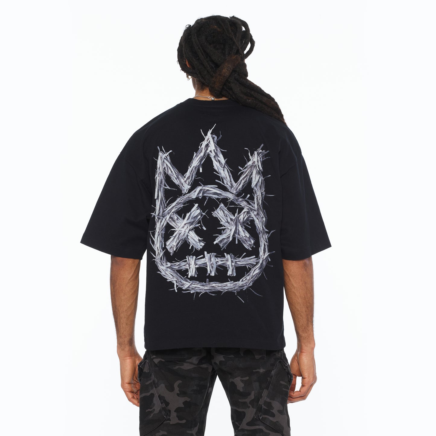 Cult's Oversized Short Sleeve Crew Neck Tee "Shredded" 260 Grams In Black