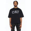 Cult's Oversized Short Sleeve Crew Neck Tee "Shredded" 260 Grams In Black