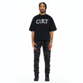Cult's Oversized Short Sleeve Crew Neck Tee "Shredded" 260 Grams In Black