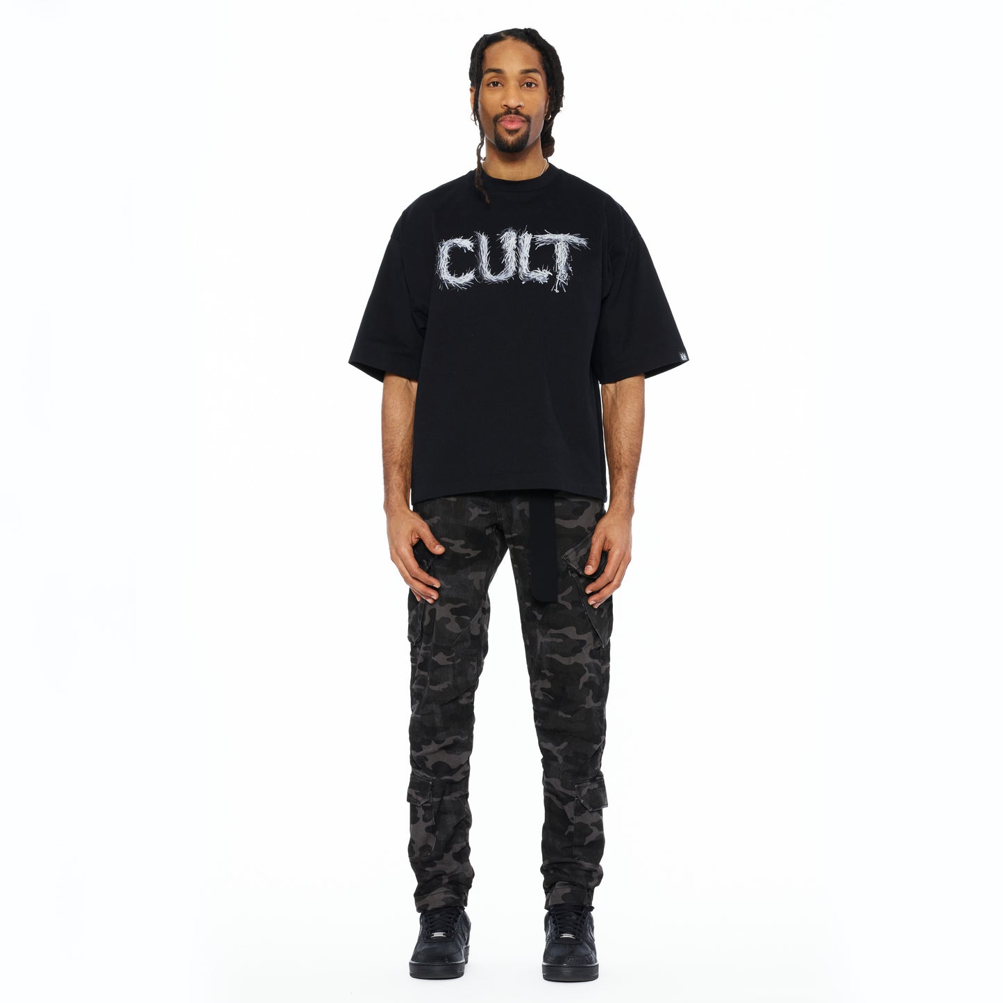 Cult's Oversized Short Sleeve Crew Neck Tee "Shredded" 260 Grams In Black