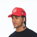 Cult's Logo Mesh Back Trucker Hat In Racing Red