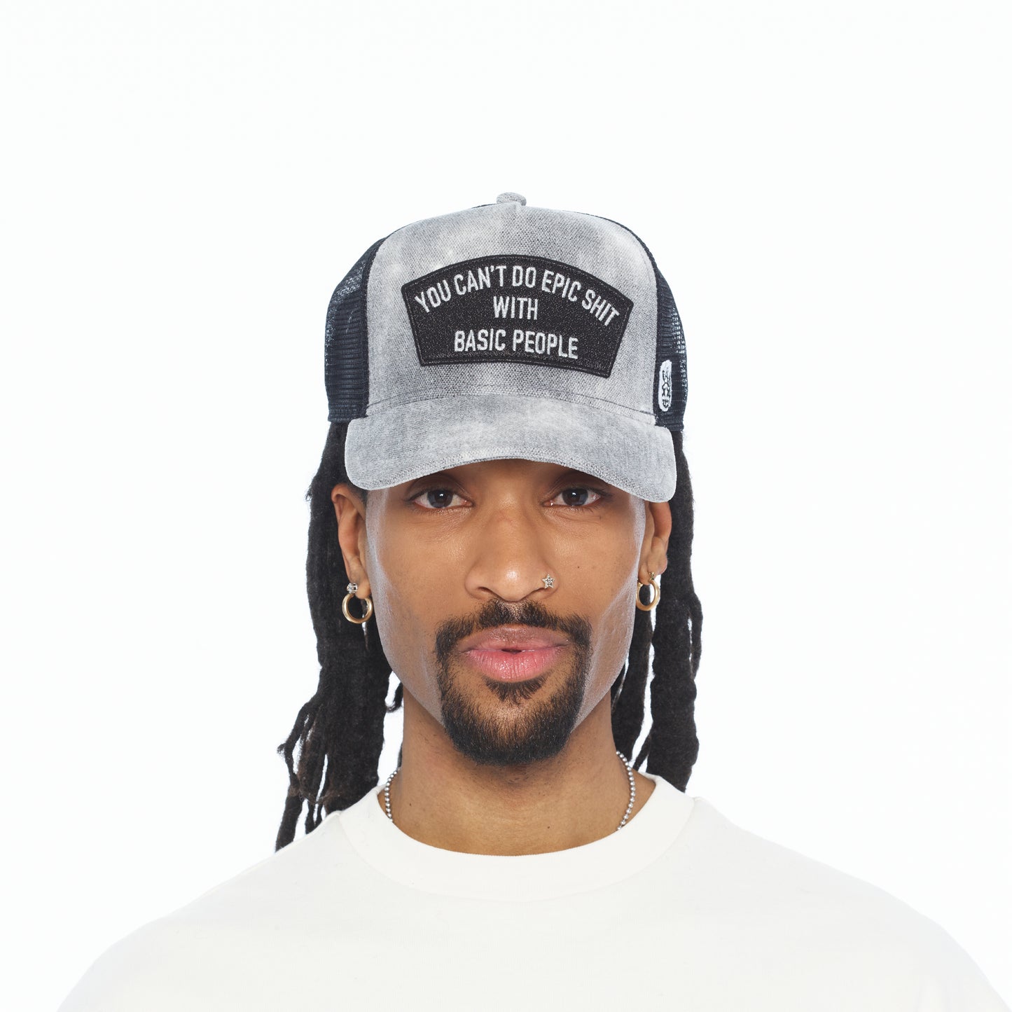 Cult's Mesh Back Trucker Hat "Cant Do Epic Shit" In Grey