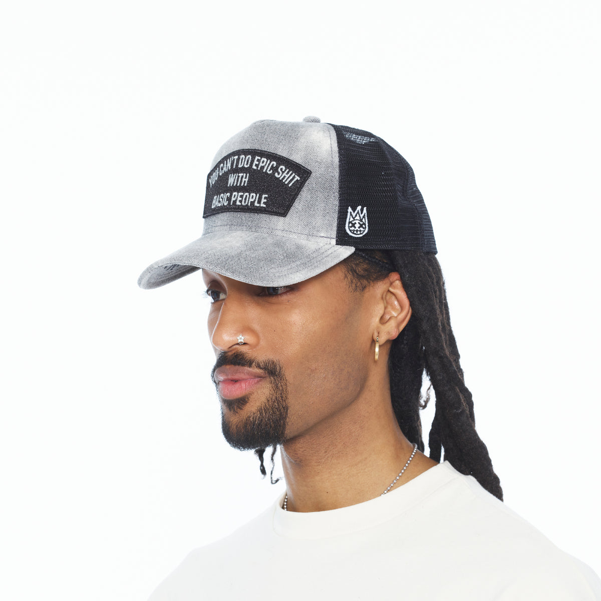 Cult's Mesh Back Trucker Hat "Cant Do Epic Shit" In Grey