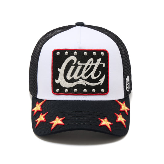 Cult's Mesh Back Trucker Hat "Stars" In White