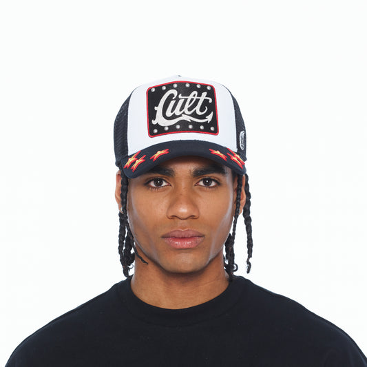Cult's Mesh Back Trucker Hat "Stars" In White