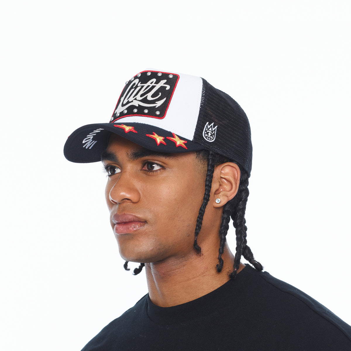 Cult's Mesh Back Trucker Hat "Stars" In White