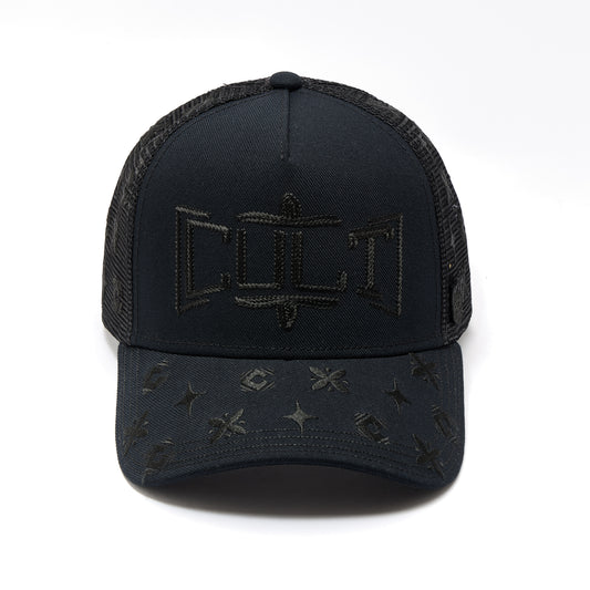 Cult's Mesh Back Trucker Hat "Rope Logo" In Black