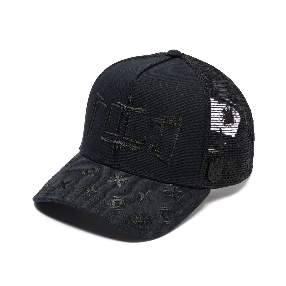Cult's Mesh Back Trucker Hat "Rope Logo" In Black