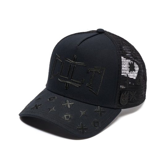 Cult's Mesh Back Trucker Hat "Rope Logo" In Black