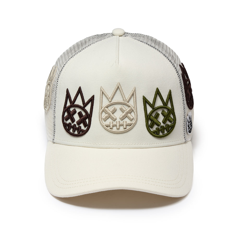 Cult's Mesh Back Trucker Hat "Multi Logo" In Winter White