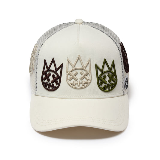 Cult's Mesh Back Trucker Hat "Multi Logo" In Winter White