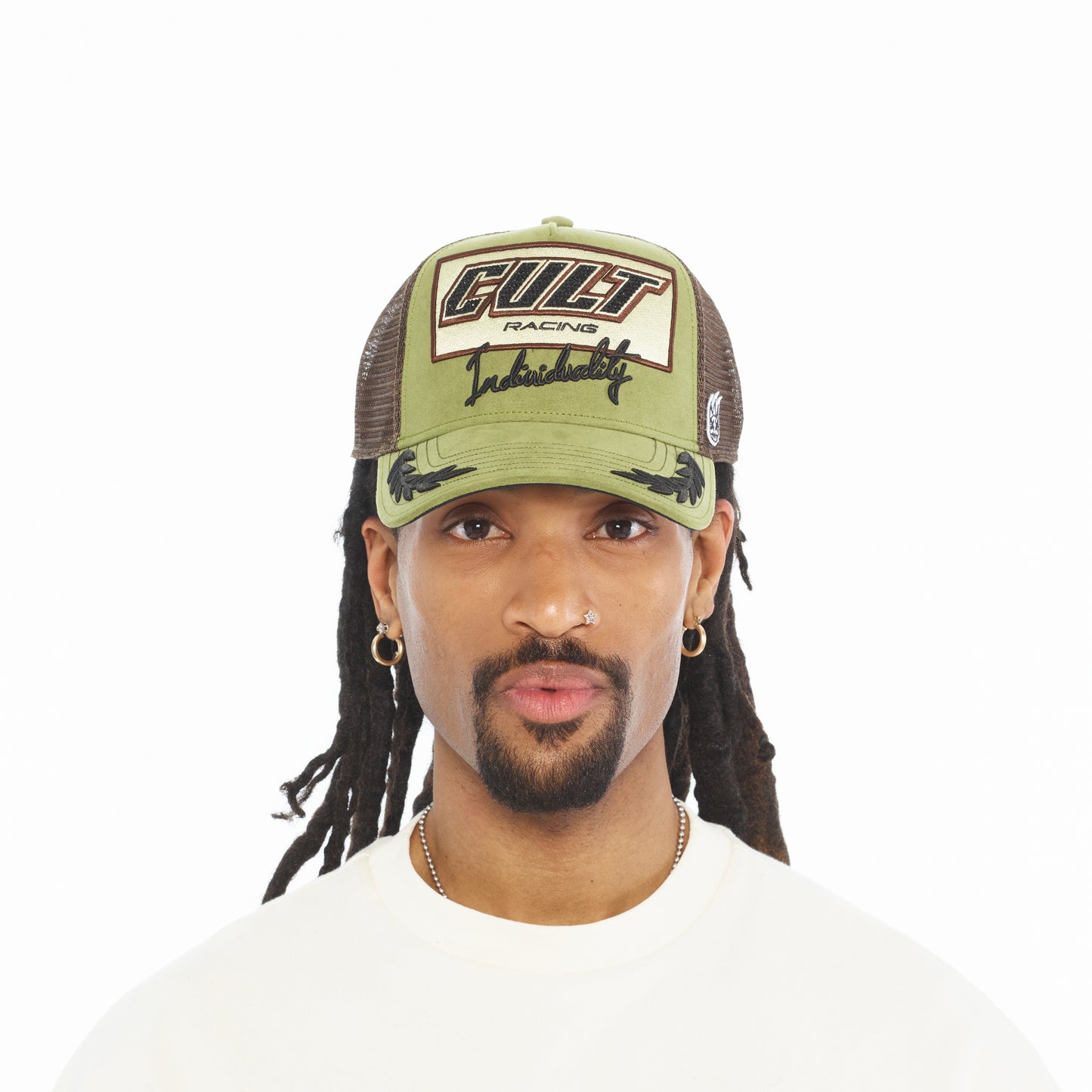 Cult's Mesh Back Trucker Hat "Cult Racing" In Olive