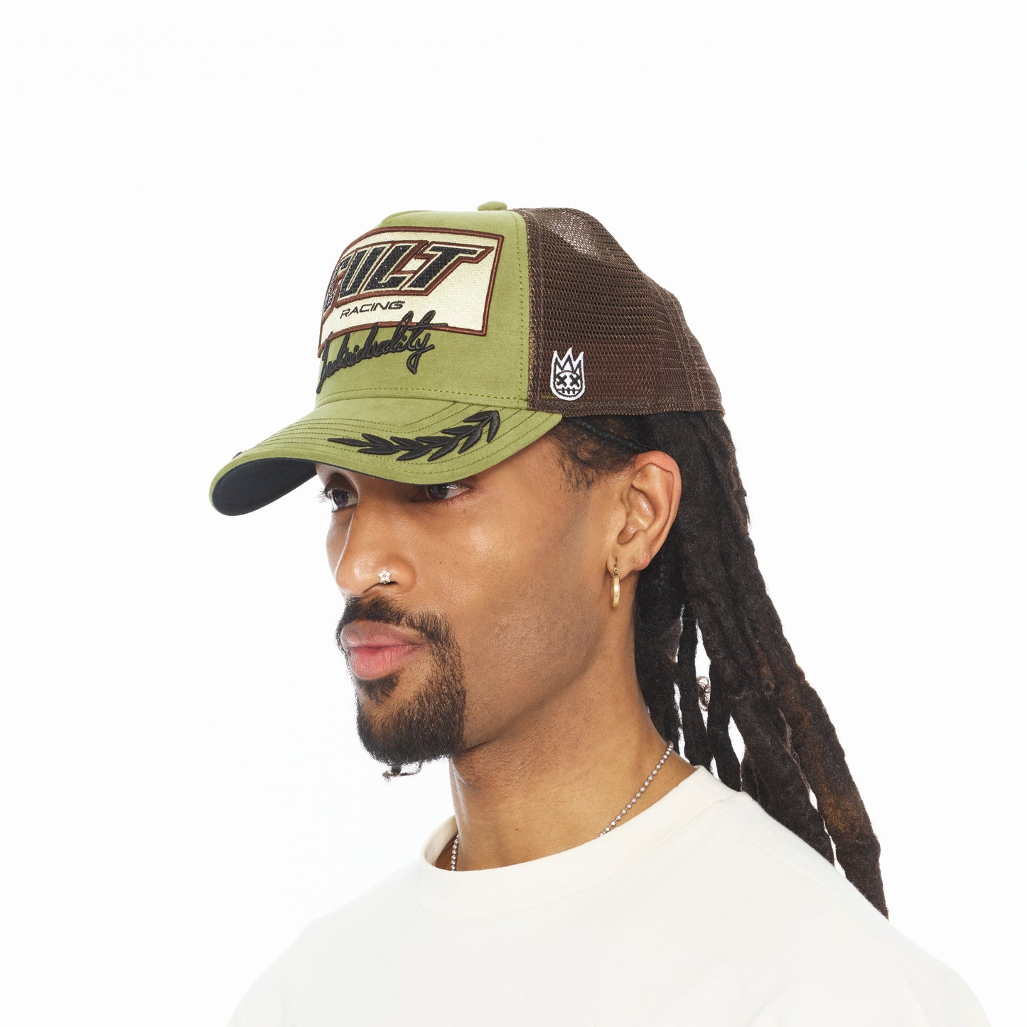 Cult's Mesh Back Trucker Hat "Cult Racing" In Olive