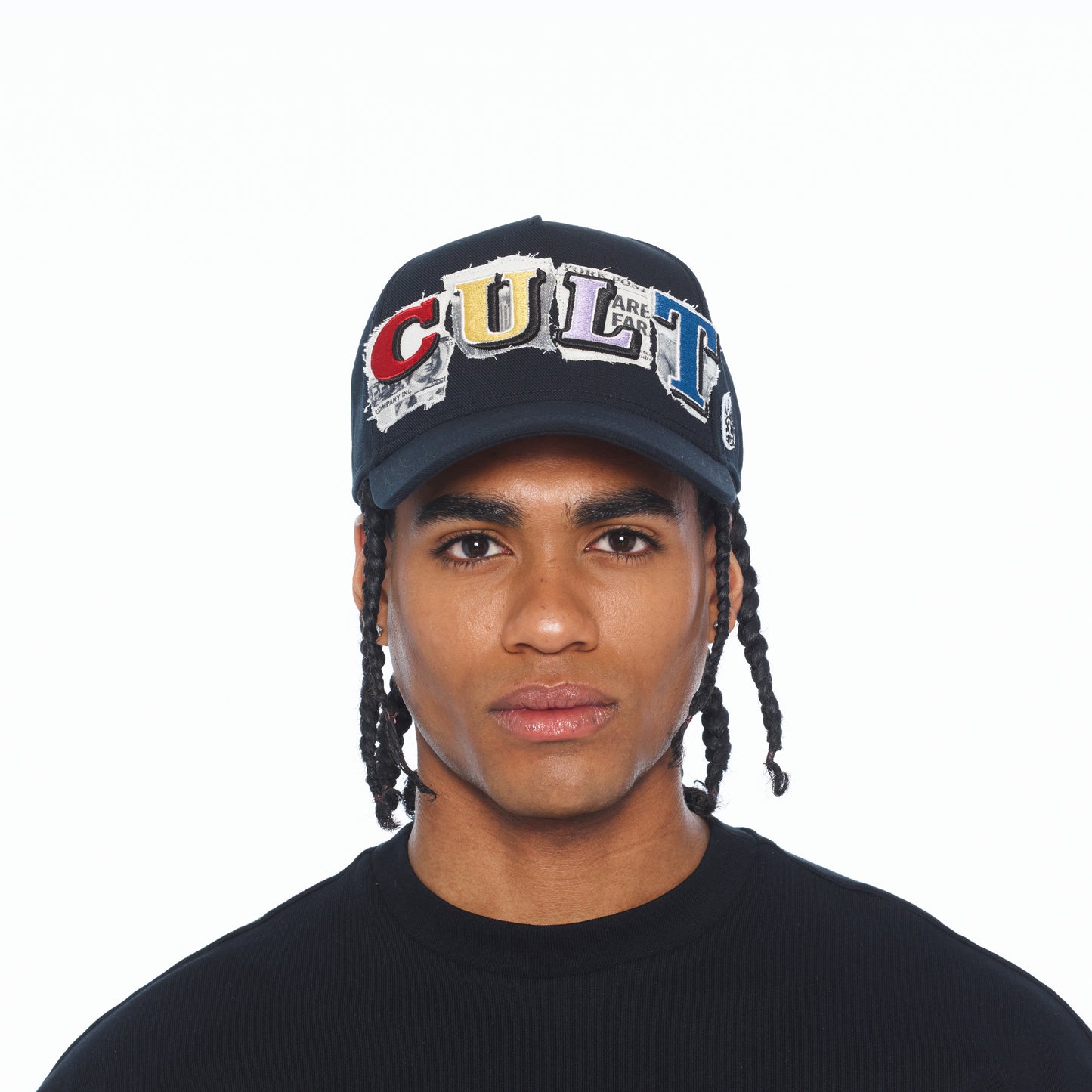 Cult's Mesh Back Trucker Hat "Cult Newsprint" In Black