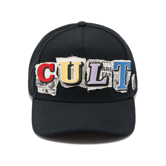 Cult's Mesh Back Trucker Hat "Cult Newsprint" In Black