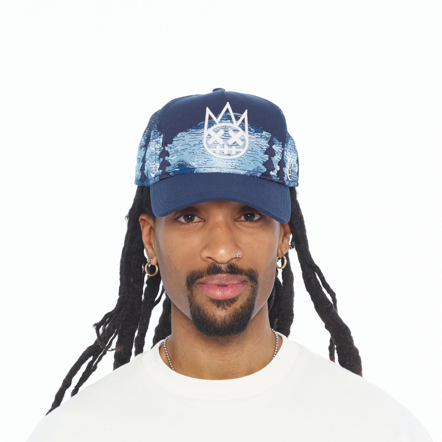 Cult's Mesh Back Trucker Hat "Mountains" In Dark Navy