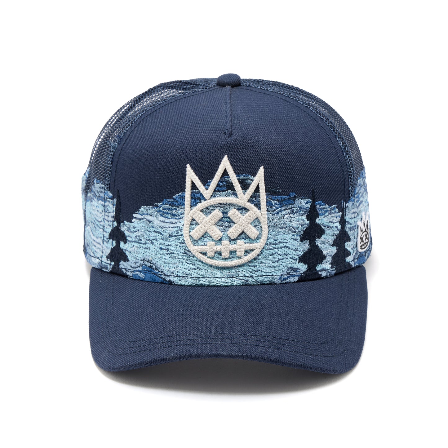 Cult's Mesh Back Trucker Hat "Mountains" In Dark Navy