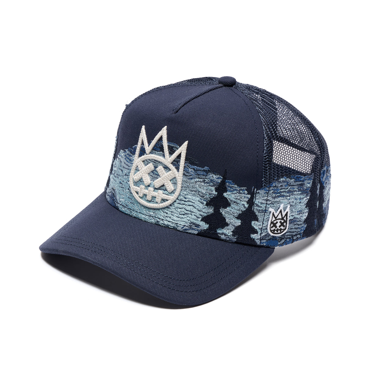 Cult's Mesh Back Trucker Hat "Mountains" In Dark Navy