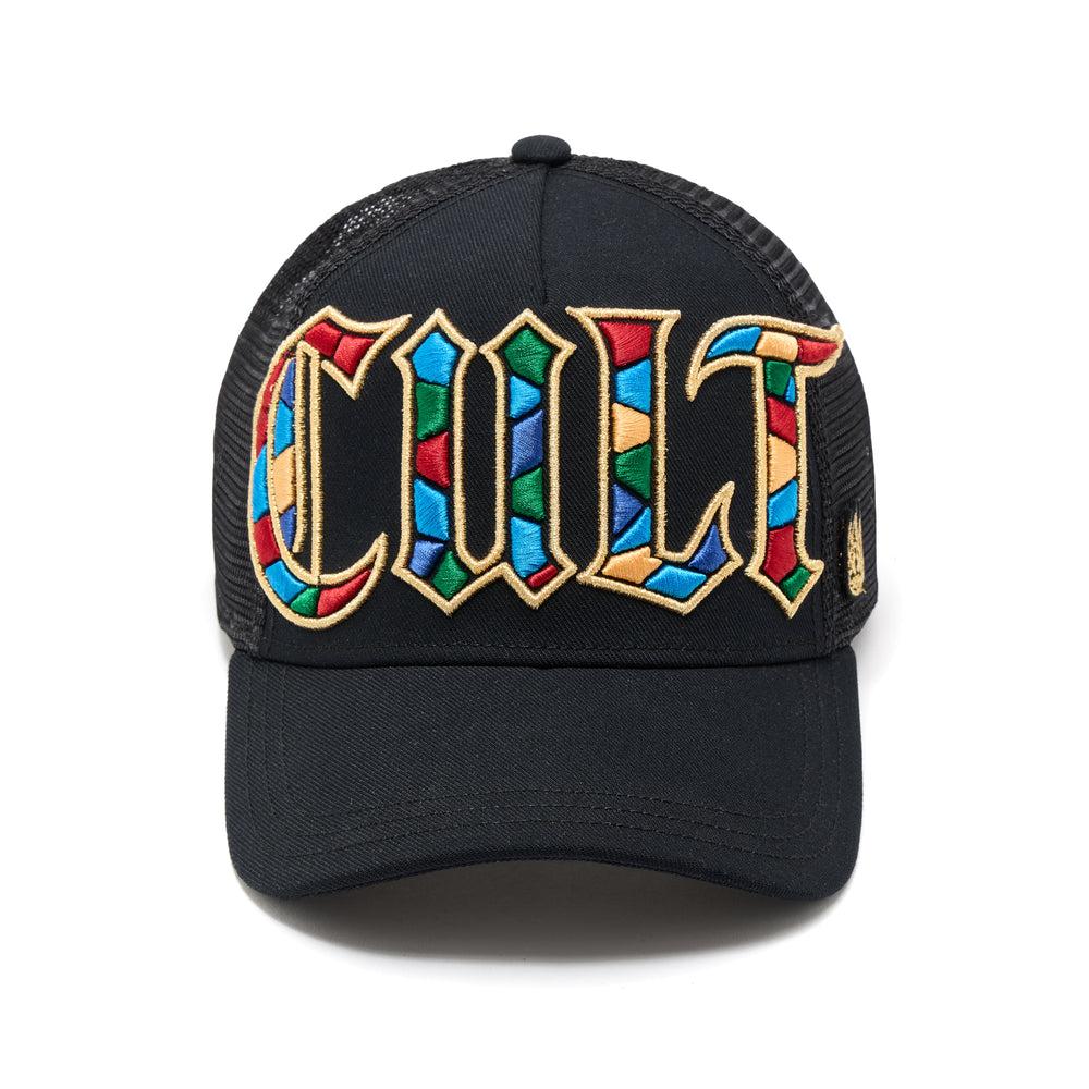 Cult's Mesh Back Trucker Hat "Stained Glass" In Black