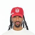 Cult's Mesh Back Trucker Hat "Crystal Burst" In Racing Red