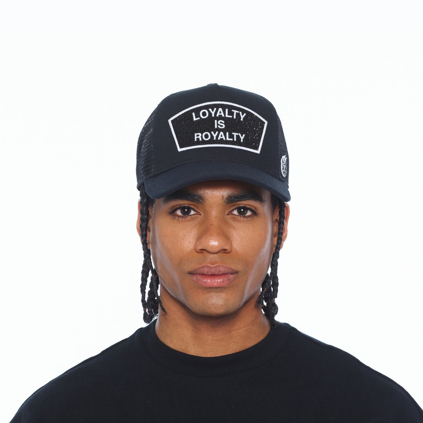 Cult's Mesh Back Trucker Hat "Loyalty Is Royalty" In Black