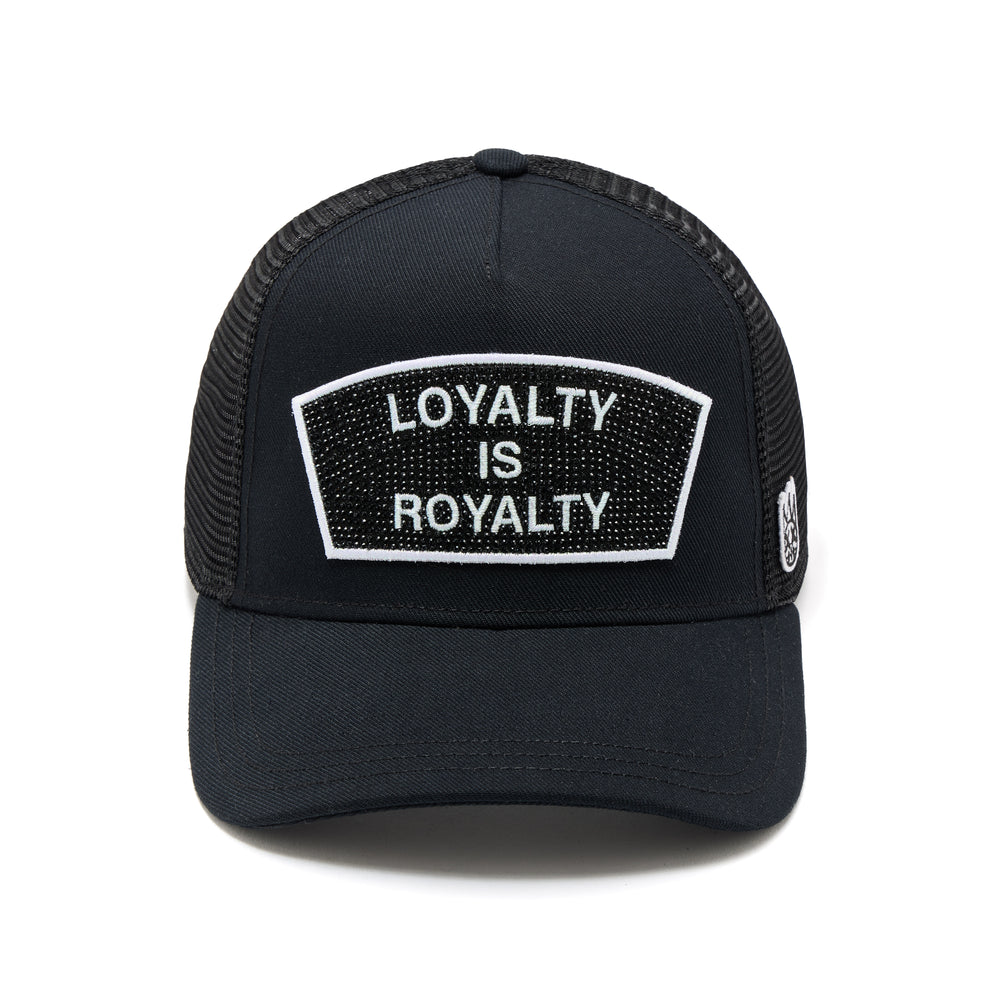 Cult's Mesh Back Trucker Hat "Loyalty Is Royalty" In Black