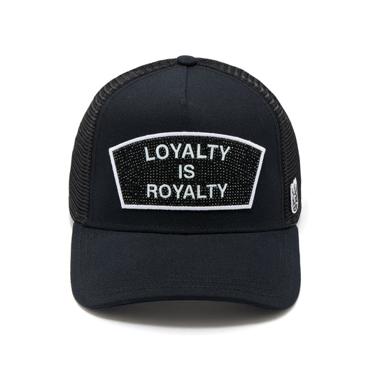 Cult's Mesh Back Trucker Hat "Loyalty Is Royalty" In Black