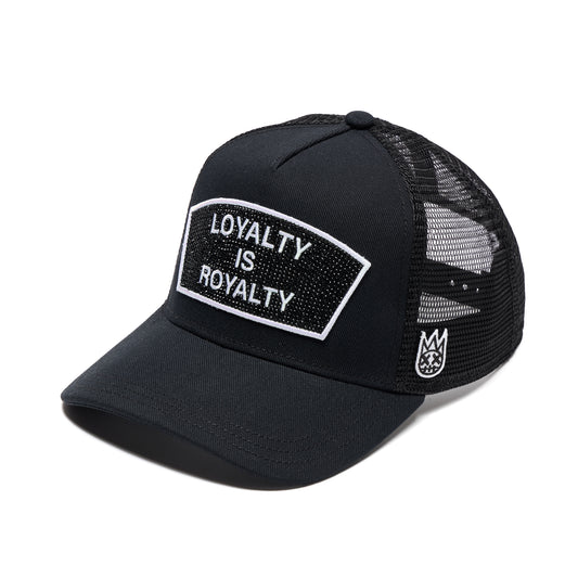 Cult's Mesh Back Trucker Hat "Loyalty Is Royalty" In Black