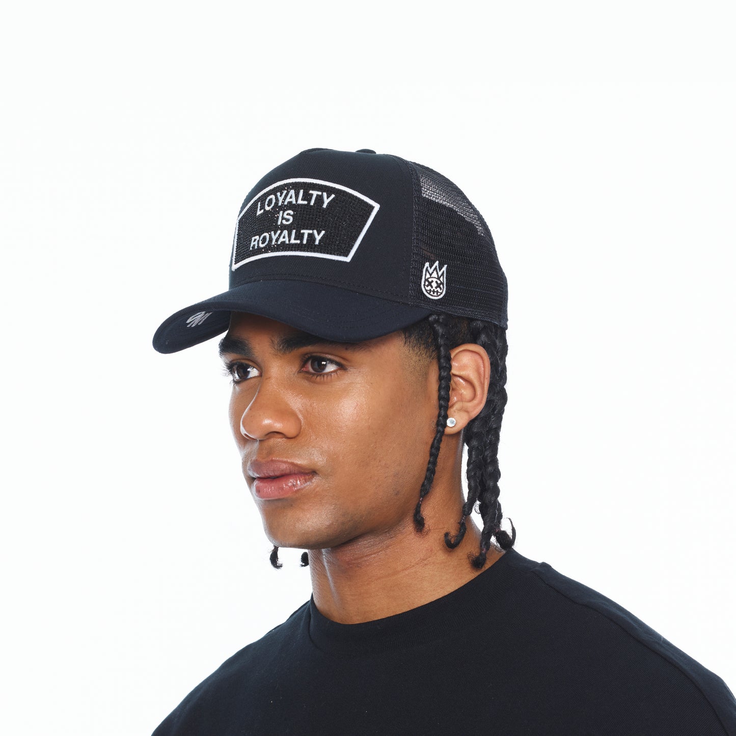 Cult's Mesh Back Trucker Hat "Loyalty Is Royalty" In Black