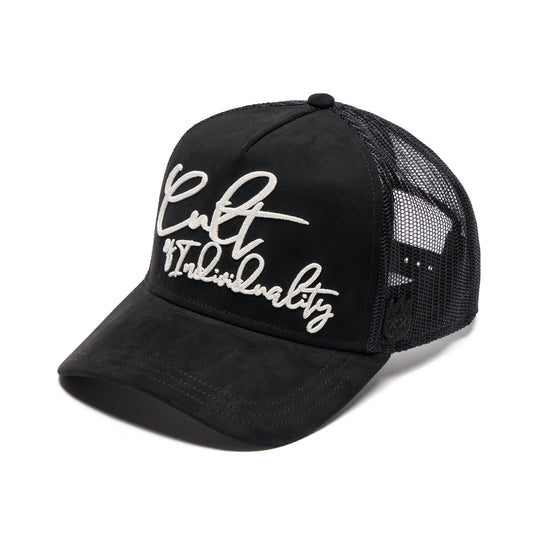 Cult's Mesh Back Trucker Hat "Grasshopper Emb Hat" In Black