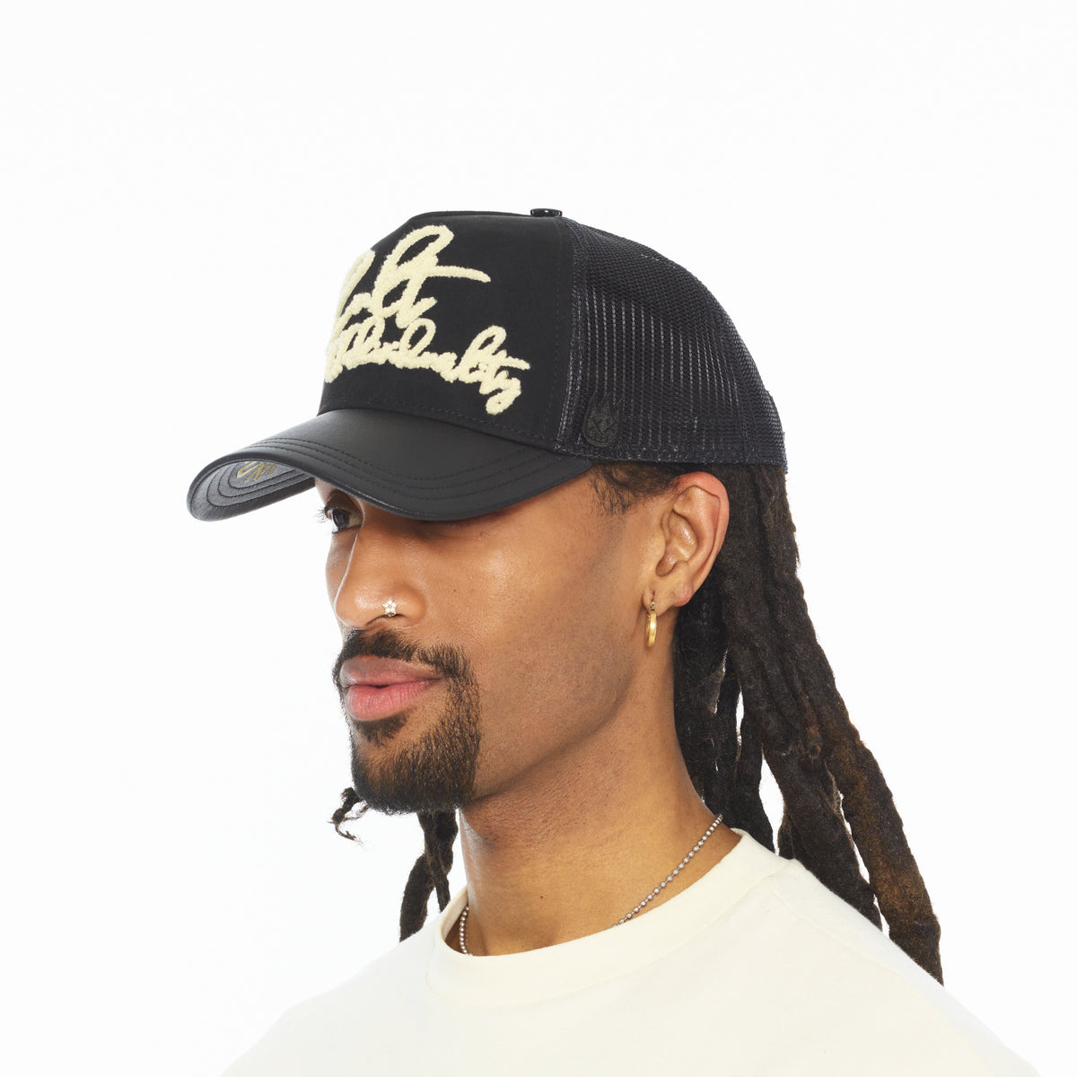 Cult's Mesh Back Trucker Hat "Grasshopper Emb Hat" In Black